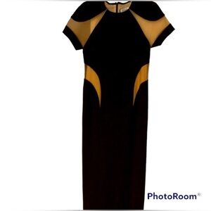 Lumiere by Bariano Black & Tan Nude Illusions Mesh  Cocktail Dress